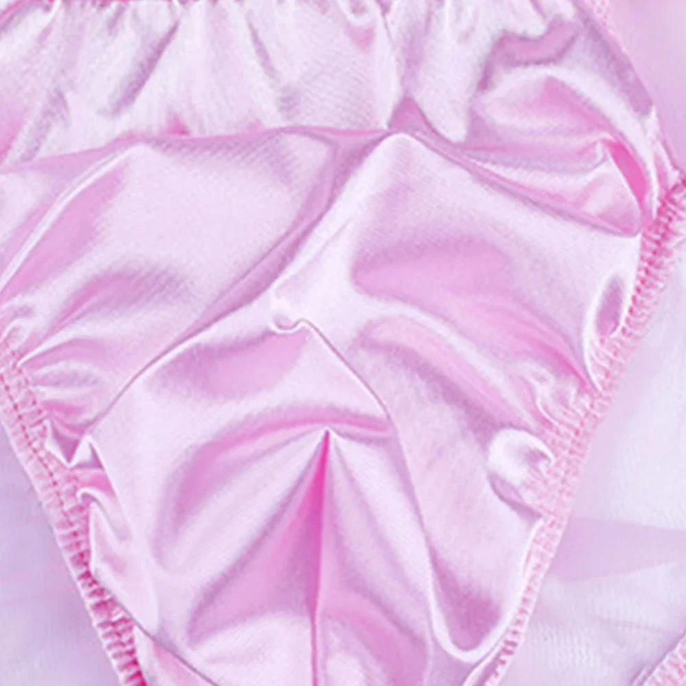 Sexy men sissy calcinha malha cetim rosa briefs sexy perspectiva calcinha homem cintura baixa respirável biquíni convexo bolsa cuecas