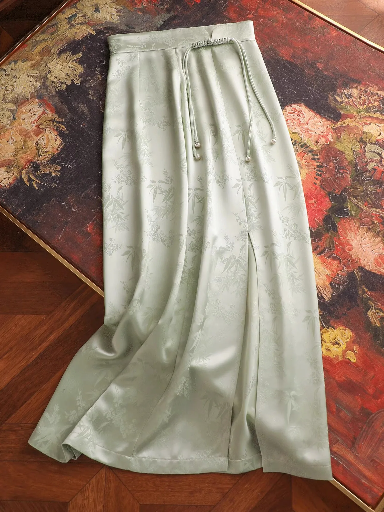 

Ele Acetate Summer New Chinese Sle National Trend Small Size Embroidered Satin High Waist Skirt Commute Artistic