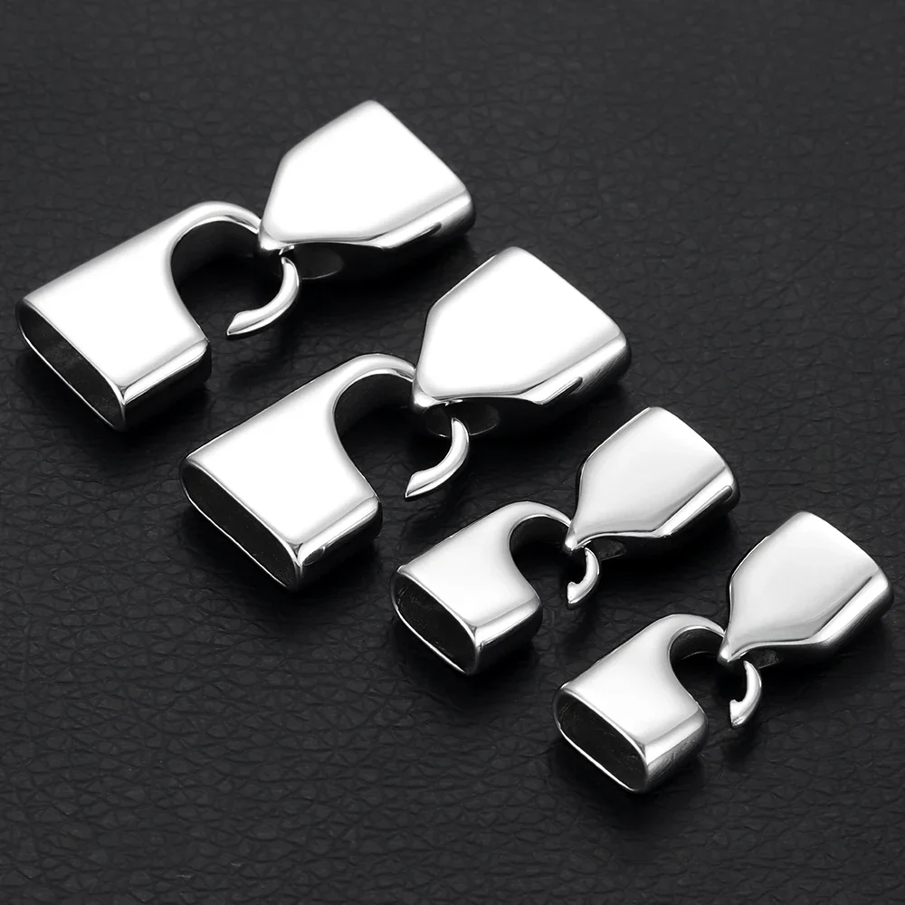 Stainless Steel Hook Clasps Set for 10mm 15mm Flat Leather Connector Mirror Polish End Cap Bead Bracelet Jewelry Making Findings
