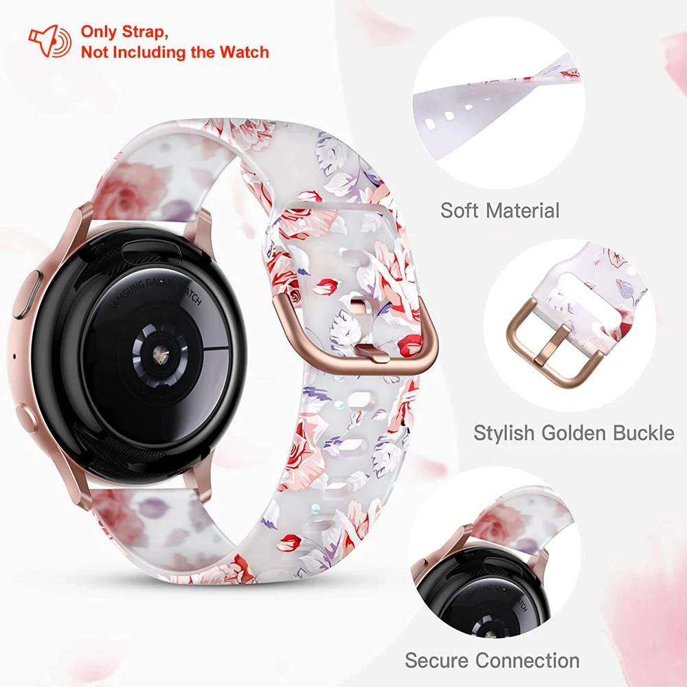 20 мм цветочные ремешки для Samsung Galaxy Watch 5/4 40 мм 44 мм /Galaxy Watch 4 Classic / Active 2, прозрачный мягкий силиконовый ремешок для