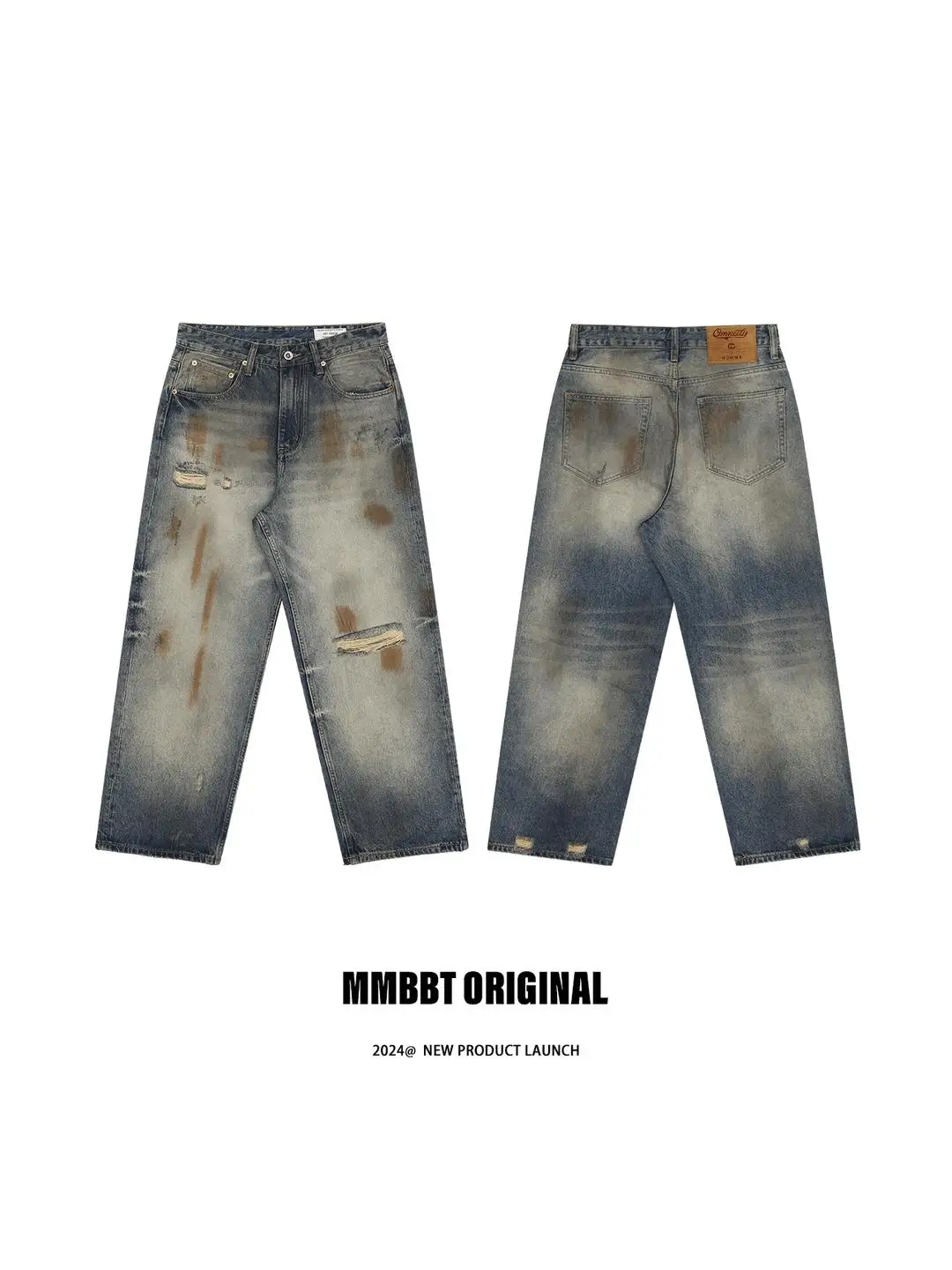 

Waed Vintage American Sle High Street Jazz Dance Hip Hop Jeans Women's Hole Ripped Denim Pants Straight Leg Casual Trousers