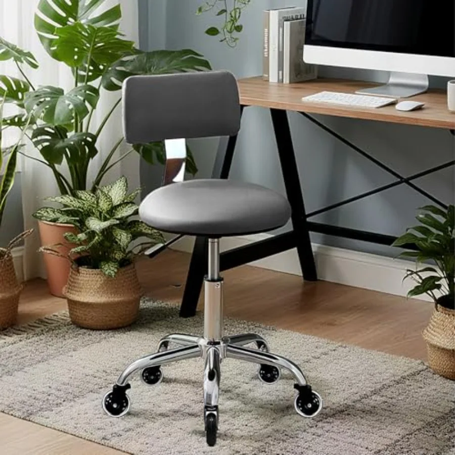 

Rolling Stool Chair with Wheels Office Drafting Chair with Back Support Height Adjustable Standing Desk Stool with PU Leather C