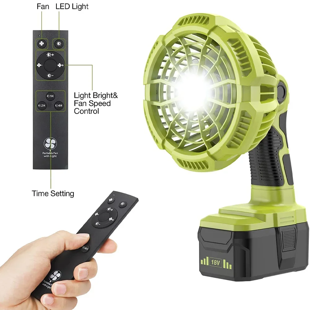 Multifunction Cordless Camping Fan For Ryobi ONE+ 18V Li-ion Battery with LED Work Light Jobsite Fan for Travel Garage Office