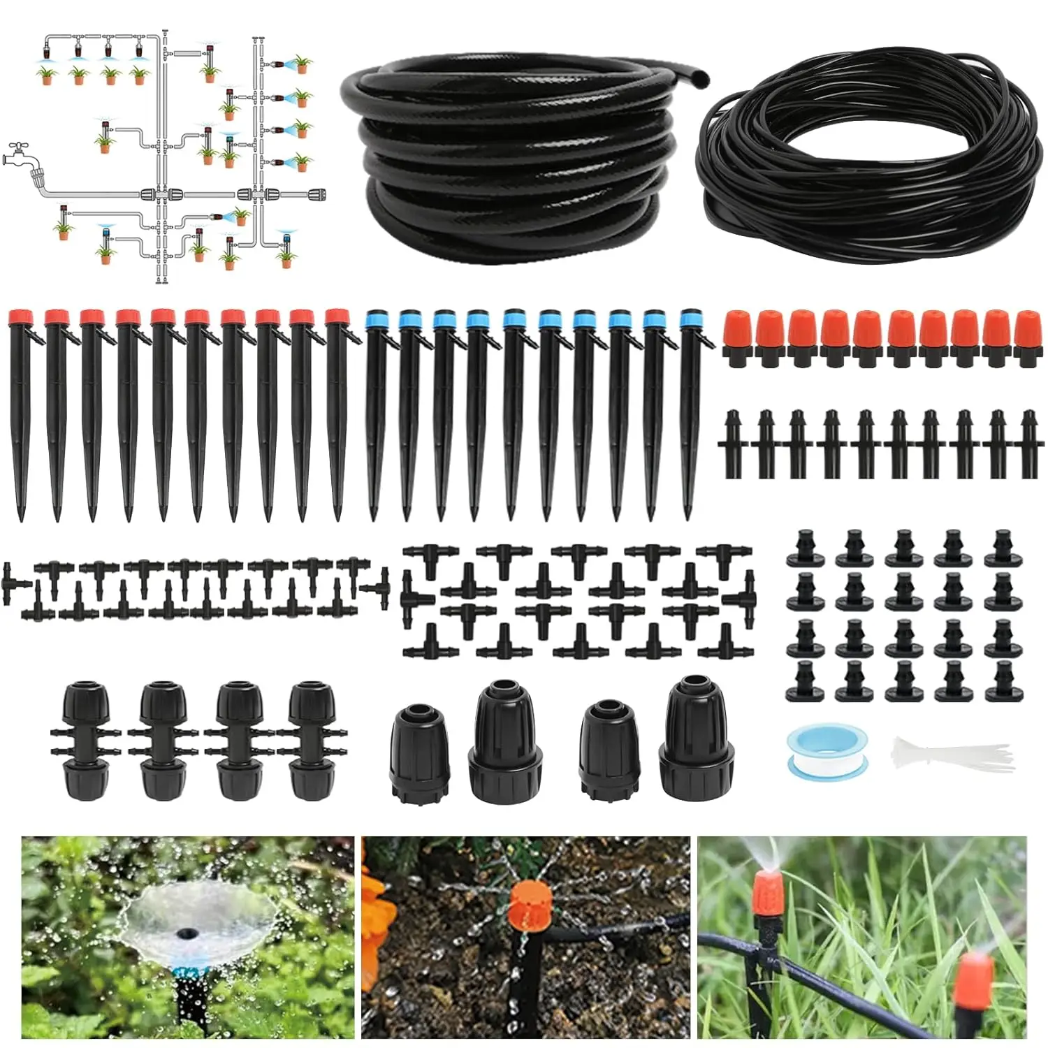 

Automatic Garden Watering Misting System for Greenhouse, Yard, Lawn, Plant with 1/2 inch Hose 1/4 inch Distribution Tubing