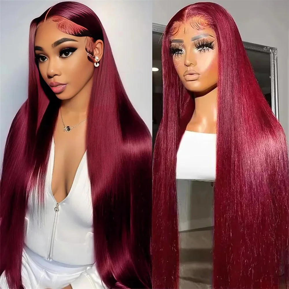 # 99J العظام مستقيم بورجوندي شعر الإنسان الدانتيل الجبهة الباروكات 13x4 و 13x6 HD الدانتيل الشفاف أمامي 40 بوصة الباروكات الملونة للنساء #1