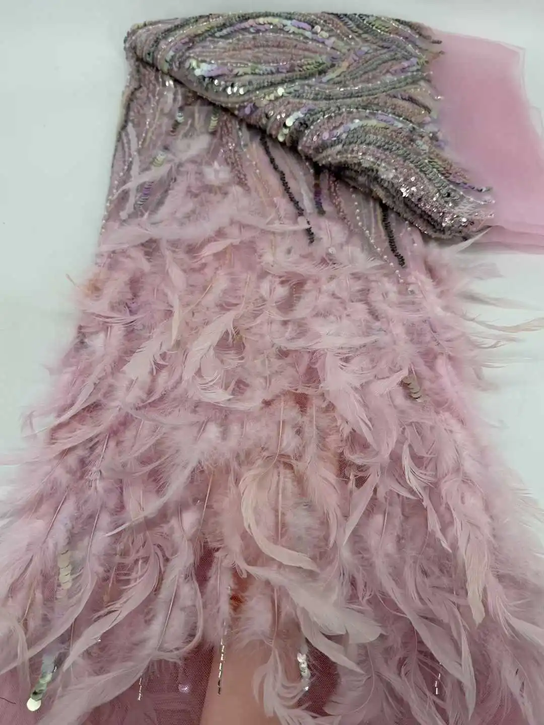 Haute Luxury Plume Lace Fabric for Couture Design French African Nigerian Long Prom Clothes Wedding Sequins Decorations CC1808