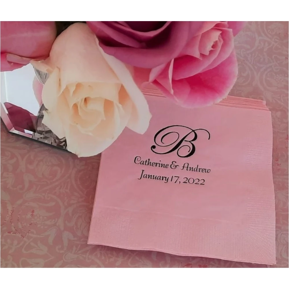 

50pcs Custom Monogram Wedding Napkins Monogrammed Cocktail Napkins Personalized Anniversary Napkins Birthday Party Napkins