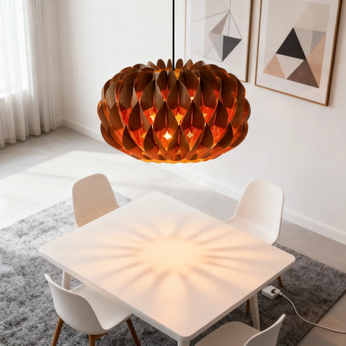 JOYINLED لوتس ثريا خشبية 40 سنتيمتر جنوب شرق آسيا المنسوجة يدويا قشرة الخشب قلادة ضوء غرفة المعيشة غرفة الطعام مصباح المطبخ #2