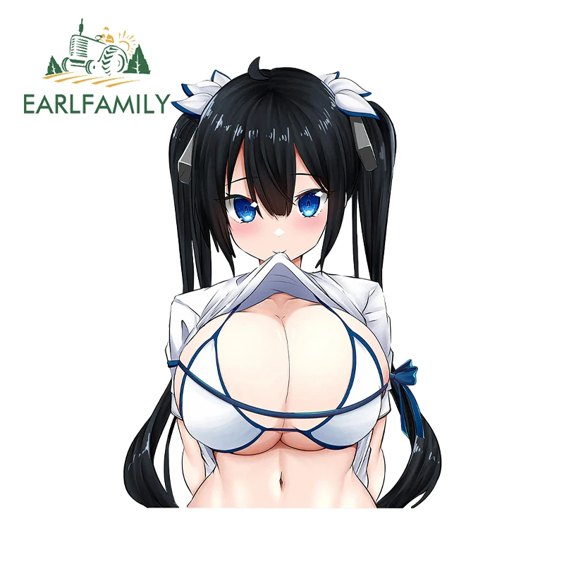 EARLFAMILY 13cm x 9.2cm Hestia Bustyflasher Decals Hentai Boobs Bra Clothes Off Car Accessories JDM Stickers Interesting Decor