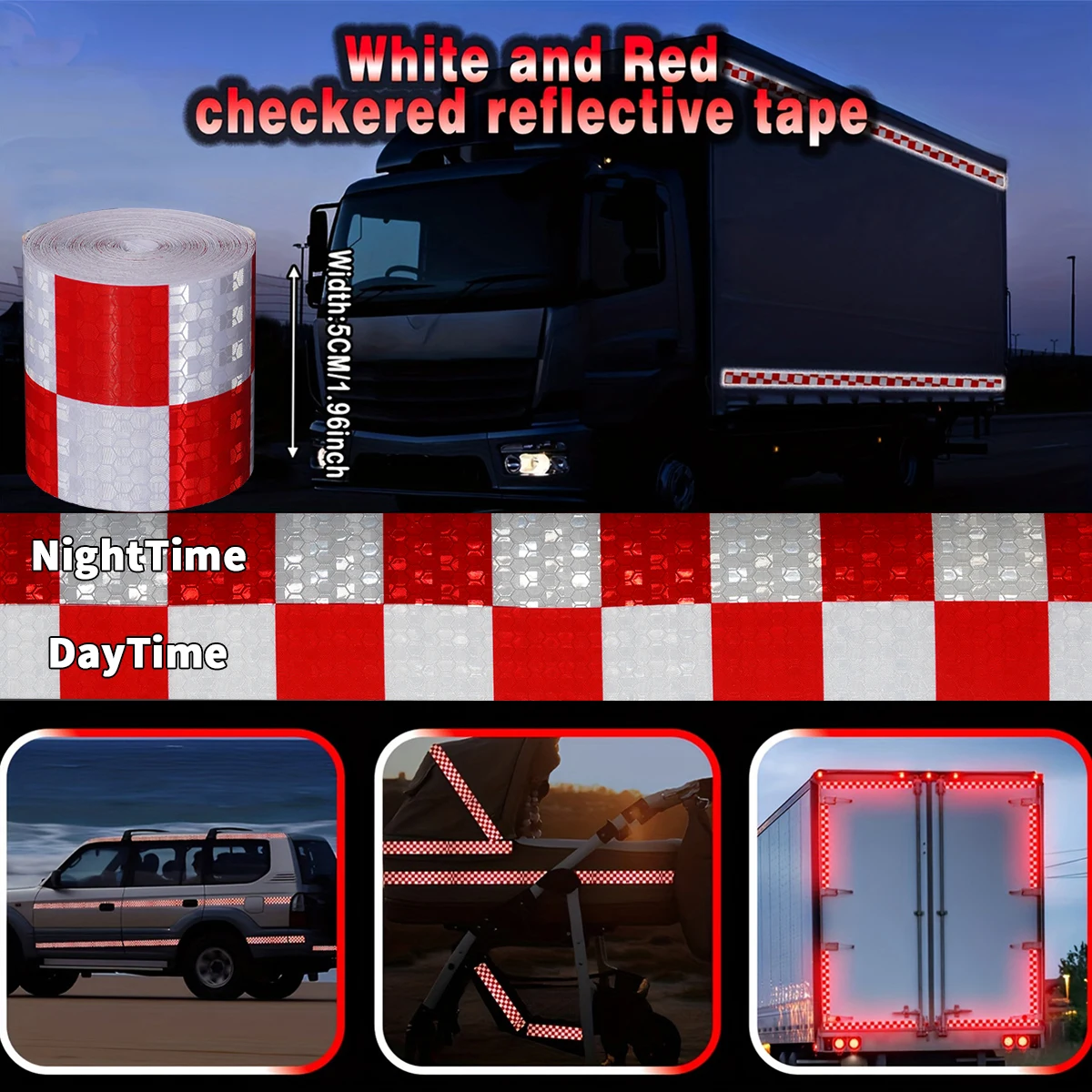 Reflecterende sticker Vierkant raster Geruit patroon Reflectortape Rood Geel Fluorescerend Wit Reflecterende film voor vrachtwagen Autoweg