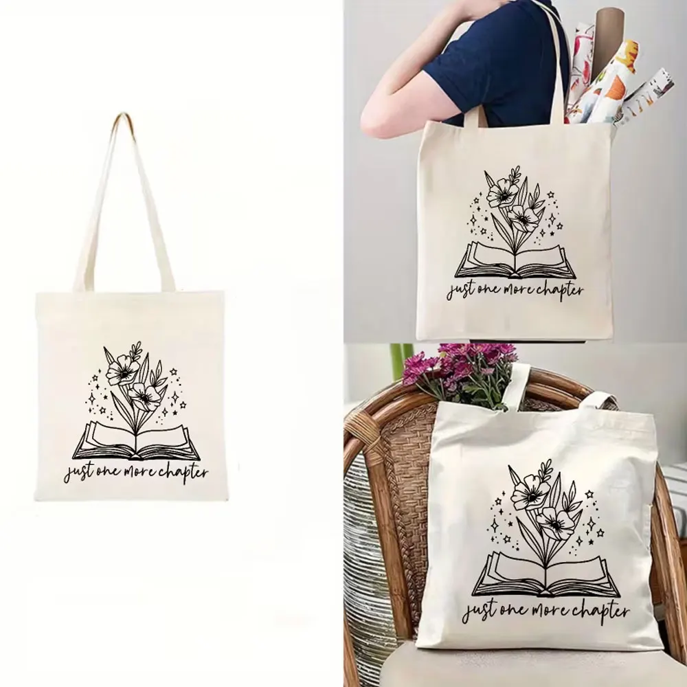 Canvas Bag, Unisex Tote Bag, Suitable for Commuting, Travel, Daily Use, Shoulder Bag, Black and White Color Scheme, Ideal for Book Lovers, Reading Enthusiasts, Students, Teachers, Gift view 3