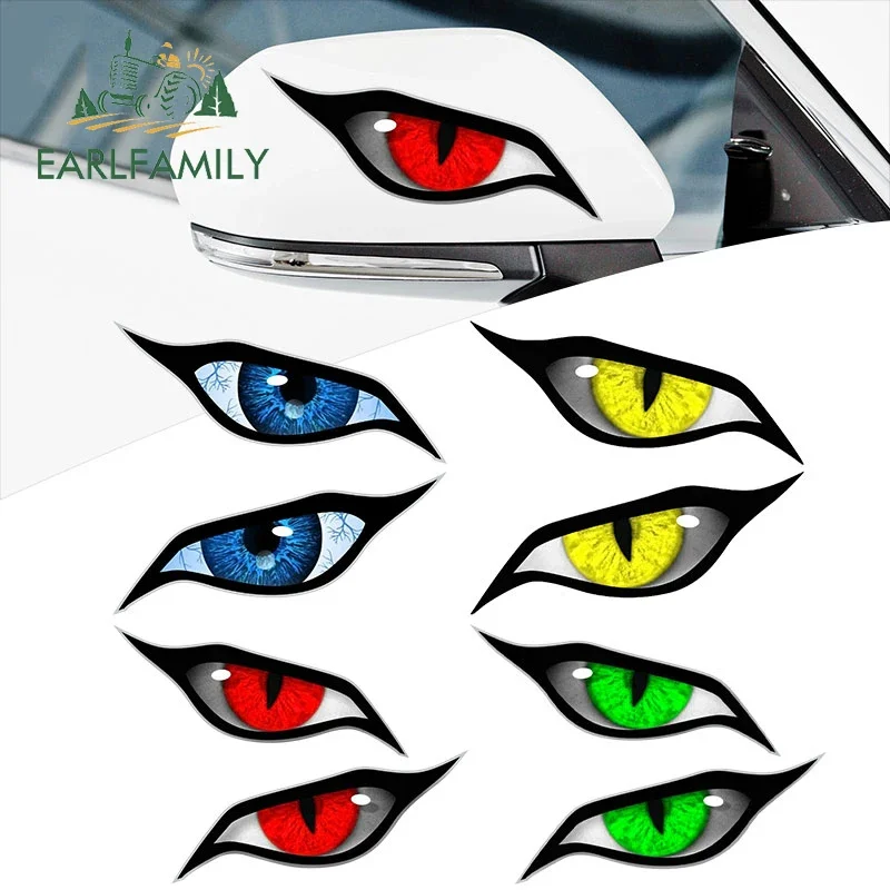 EARLFAMILY 13 cm x 9,5 cm für böse gelbe Augen, Wohnmobil, Motorrad, Autoaufkleber, Okklusion, kratzfest, wasserdicht, Windschutzscheibe, VAN, Anime-Aufkleber