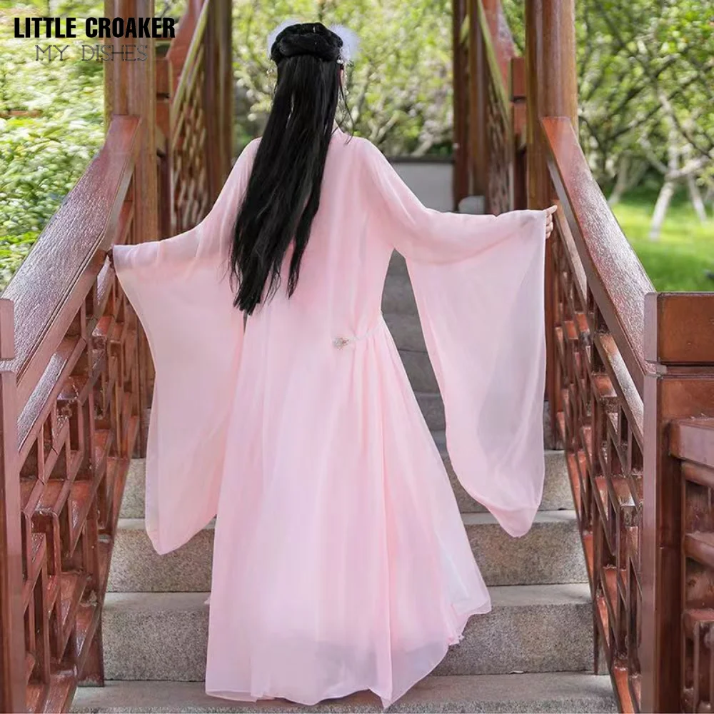 2023 New Hanfu Women Pink Blue Red Dress Folk Dance Costume Chinese Traditional Fairy Ancient Han Dynasty Princess Stage Outfits