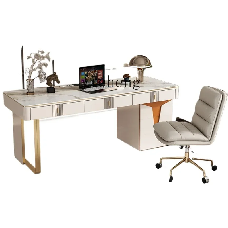 

zzZF Stone Plate Computer Book Desk and Chair Set Light Luxury Modern Fashion Design Bookcase Desk