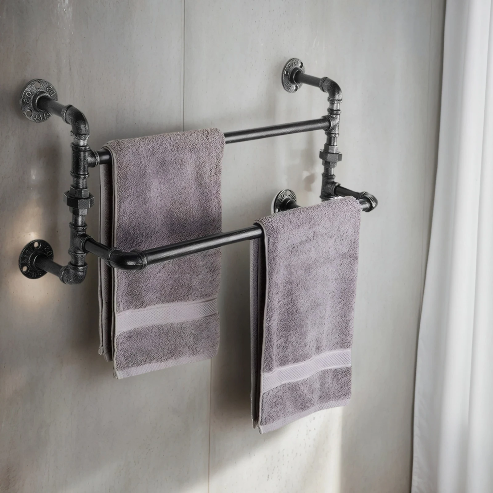 Rak Handuk Dinding Besi Tempa Industrial Vintage, Rak Kamar Mandi Pipa Rustic untuk Mengatur Handuk Mandi dan Lap