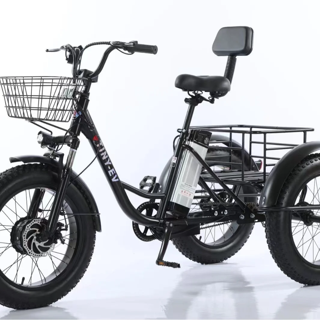 48V Fashion 3 Three Wheel Cargo Adult Electric Trikes Fat Tire Sand And Snow 750w Electric Delivery Fast Tricycle Bikes Adults