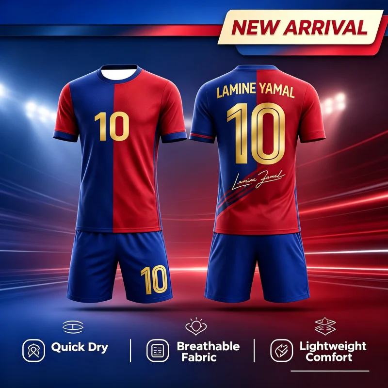 Summer New Collection No.10 # Yamal # Shirt Stripe Fan Collection Retro Quick Drying Sports Short Sleeved Shorts Set Kids Men's