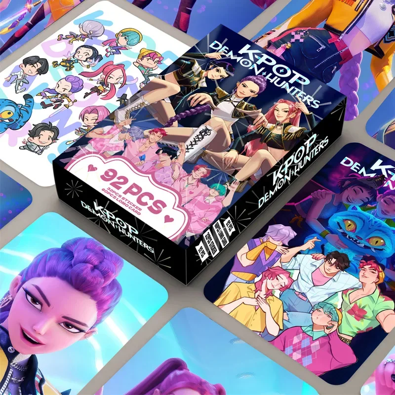 92 Pcs K-POP Anime LOMO Cards Set with Storage Box, Holographic Photocards and Cute Idol Collection, Rainbow