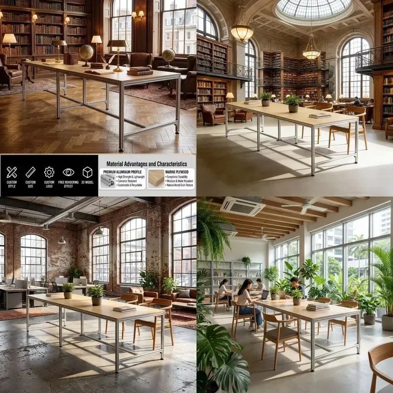 Aluminum Alloy Birch Wood Durable Modern Light Easy Assembly Eco-Friendly Conference Office Computer Workstation Desk