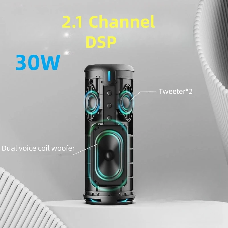 Waterproof Super Bass Bluetooth Speaker, Powerful Outdoor Music Column, Wireless Speaker for Camping and Bicycle, D320, IPX7