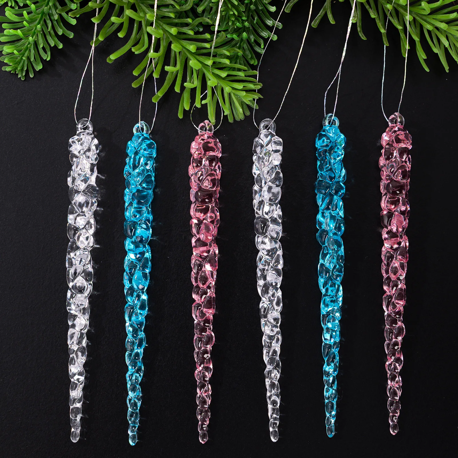 

12PCS Transparent Ice Pick Christmas Tree Ornaments, Acrylic Icicle Pendant Decorations for Xmas Holiday Festival Party Decor