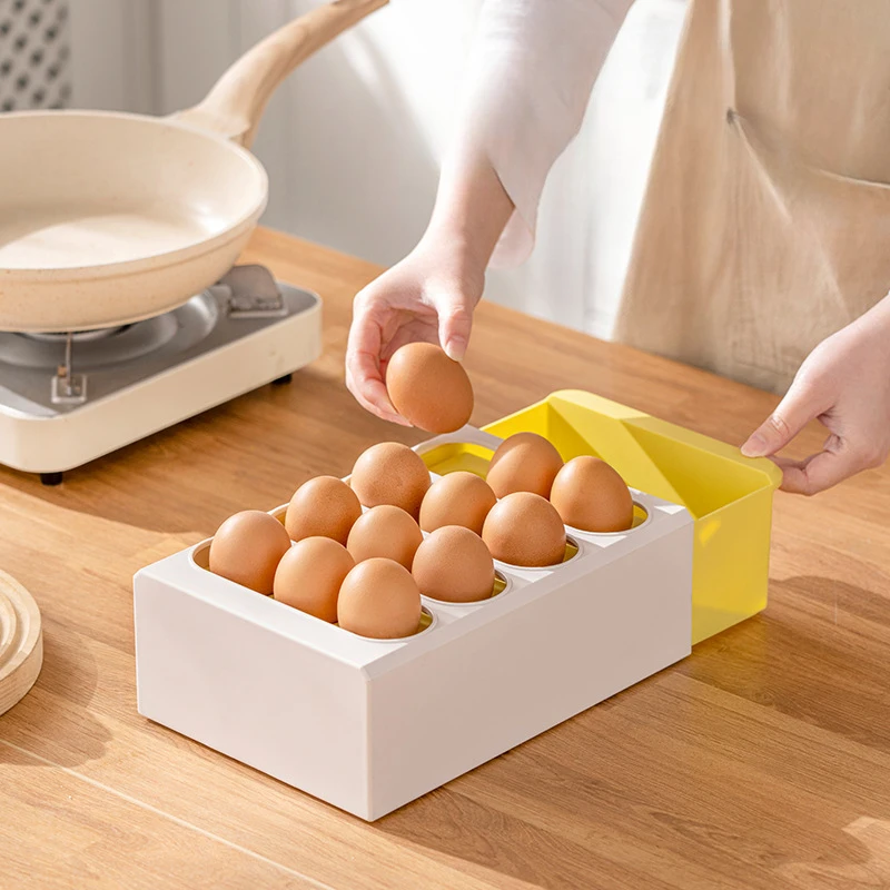 New Household Kitchen Drawer Style Fresh Egg Box Food Egg Sorting Rack Bounce and Lift Creative Refrigerator Egg Holder Creative