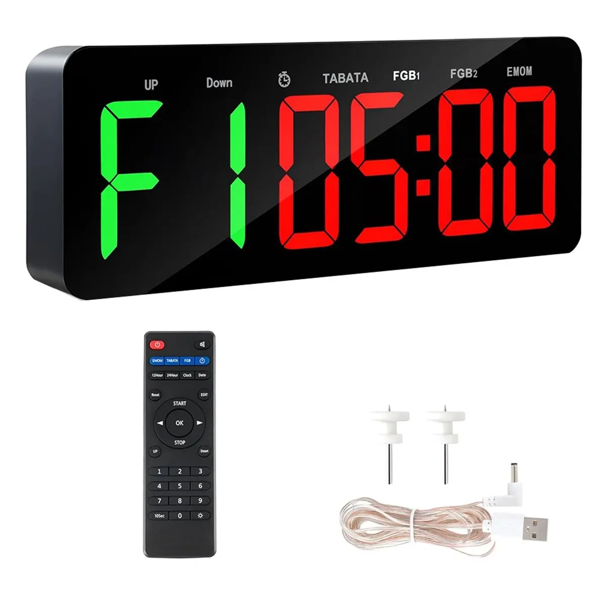 ABNQ Gym Timer Clock for /FBG/EMOM - Large Workout Clock for Home Gym with Remote Control, Count Down & Up EU Plug