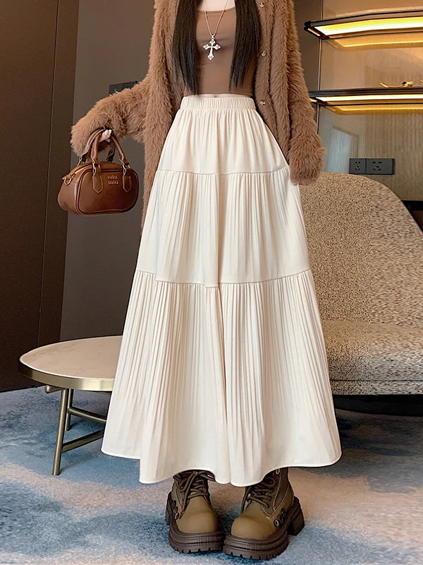 plus Size Women's Autumn Winter Korean Style Woolen A-Line Skirt High Waist Half Body Skirt Flared Umbrella Skirt Trendy Ins