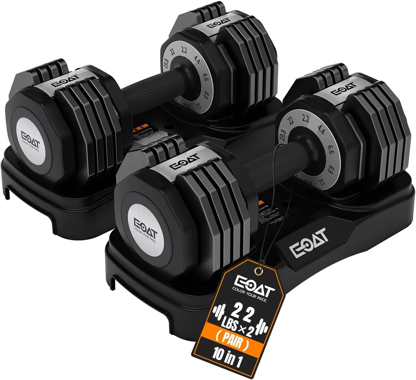 22/33 lbs Pair/Single Adjustable Dumbbells Set,Premium Quick Adjust, 10 in 1 Adjustable Dumbbell Set for Men and Women,Solid