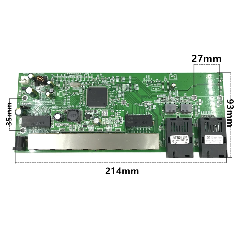 Reverse PoE 10/100/1000M Gigabit Ethernet switch  Fiber Optical Single Mode 8 RJ45 and 2 SC fiber Motherboard1.25G 20KM