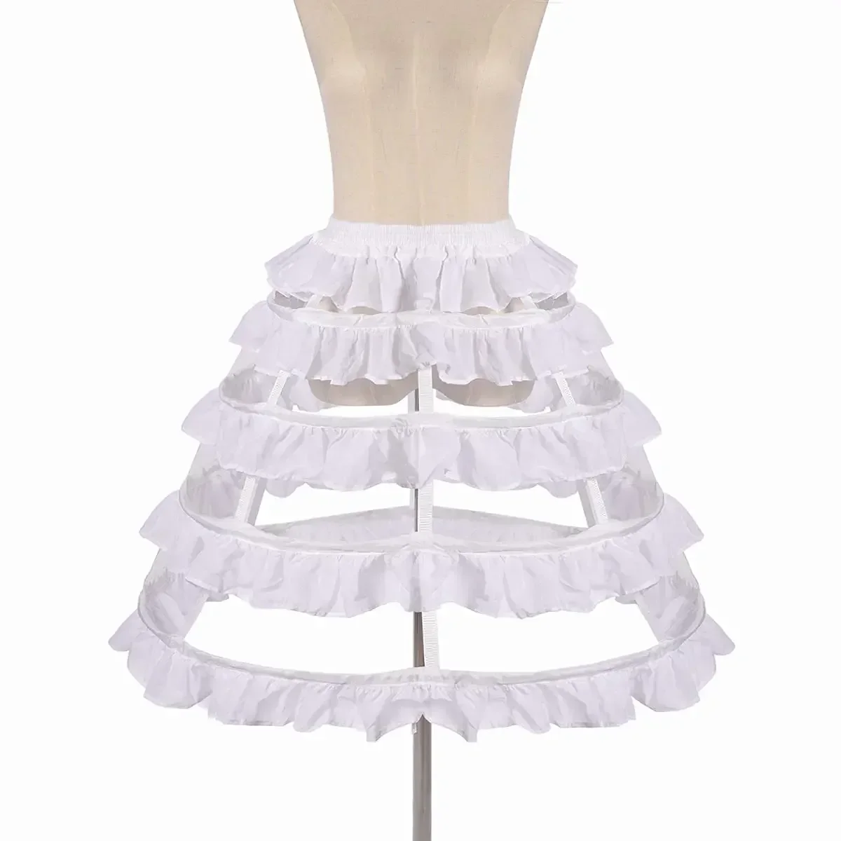 Women's 4 Hoops Costume Crinoline Lolita Girls Chiffon Petticoat Skirt Pannier Cosplay Underskirt