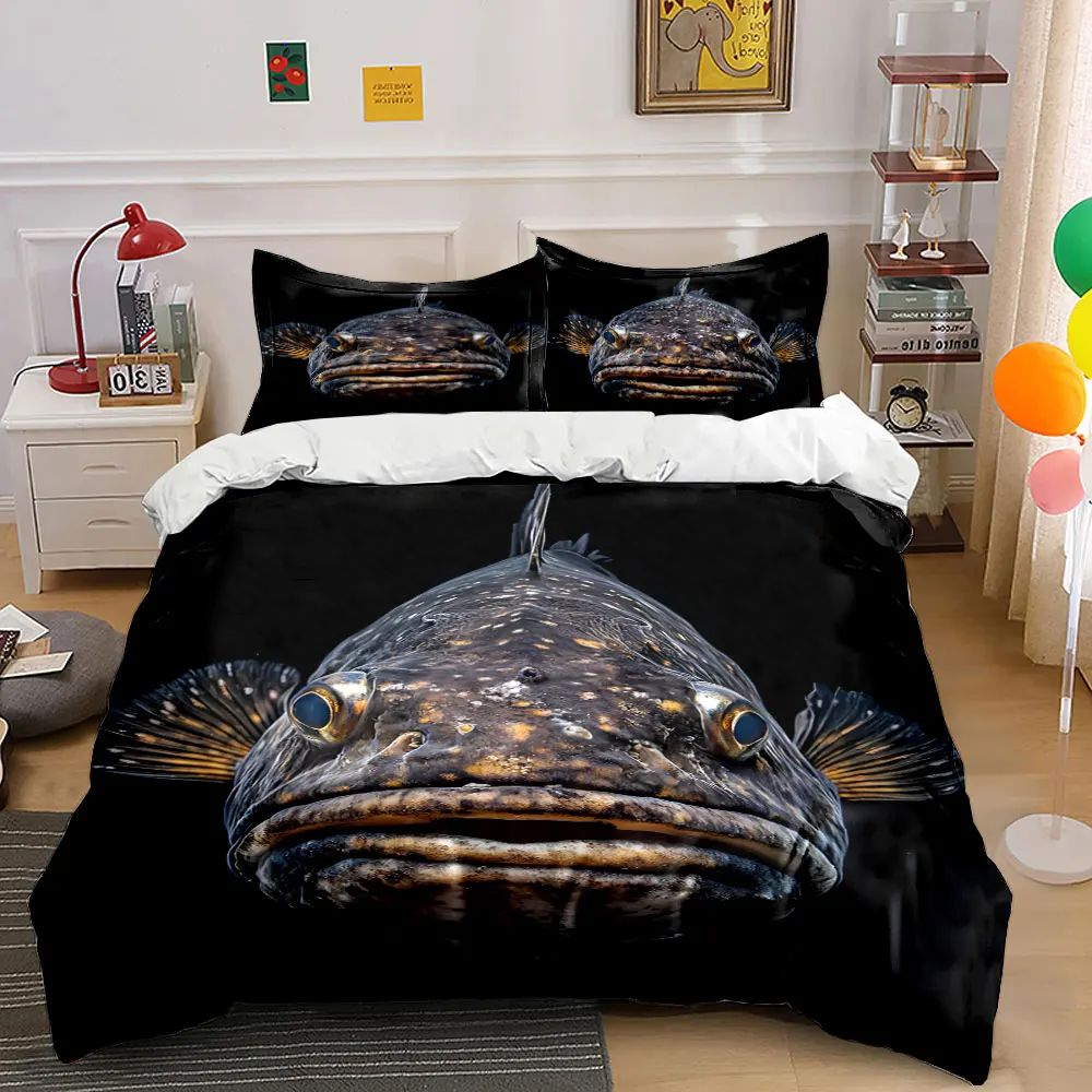 Stunning close-up of wild fish face Duvet Cover Set with 3D Printing Design Soft Polyester Bedding Set All-Season Comfort