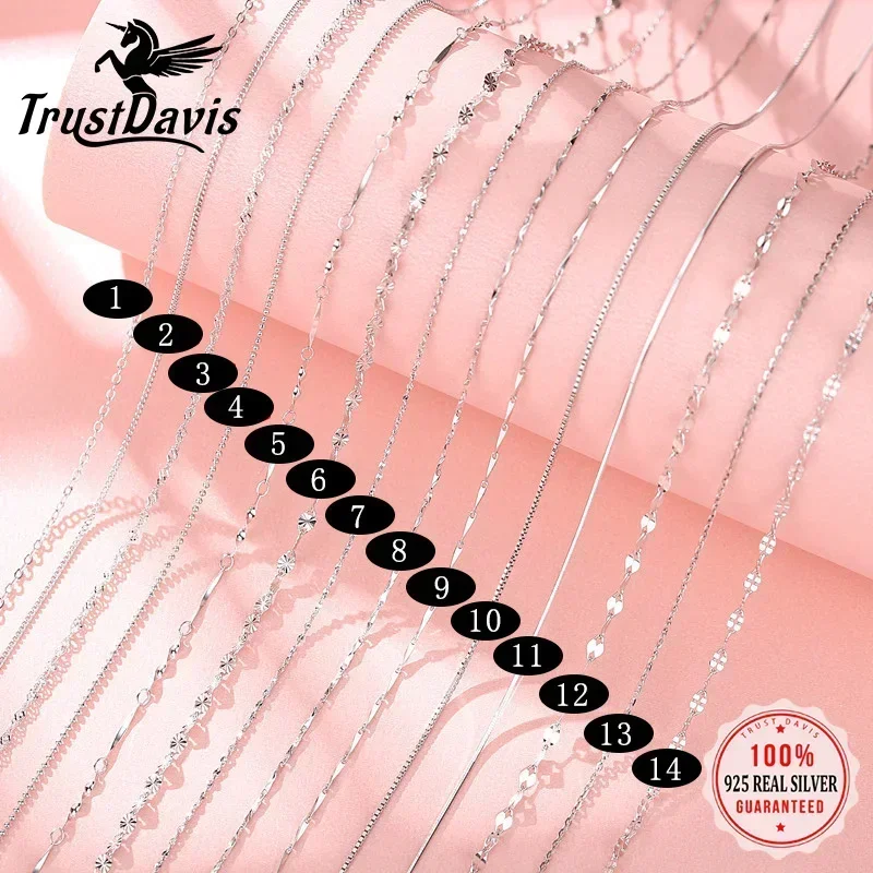 

Ожерелье TrustDavis из настоящего серебра 925 пробы, цепочка с бусинами в форме змеи, цепочка-коробка 40/45 см, ожерелье для женщин, ювелирные изделия DC25