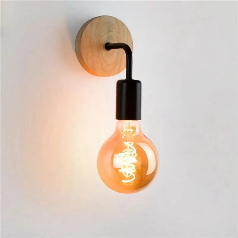 DT17 Vintage Sconce Wall Lights Fixture 2X E27 Bedside Retro Lamp Industrial Decor Wood Wall Lamp for Dining Room Bedroom