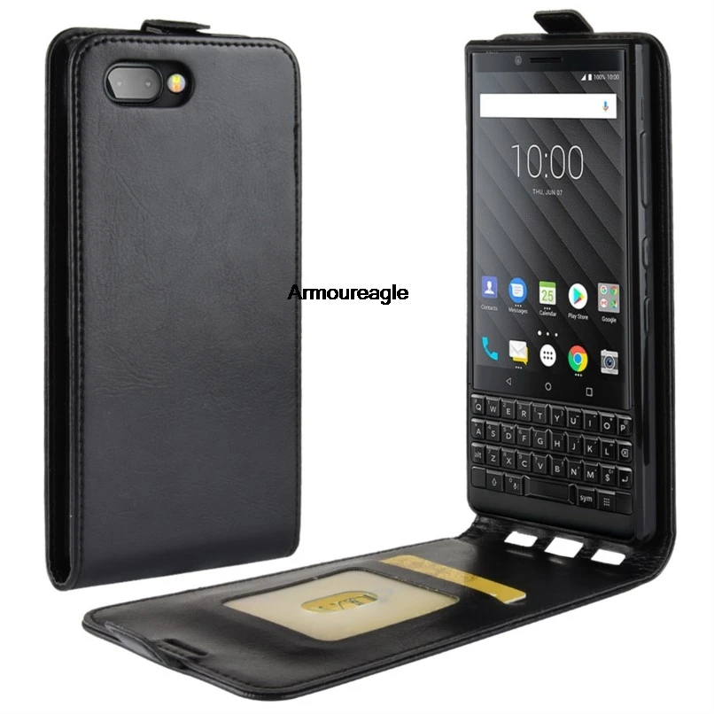 สีดําแนวตั้งกรณียามสําหรับ BlackBerry Key 2/2 LE/2 Lite Magnetic Flip PU หนังนุ่มฝาครอบโทรศัพท์ด้านหลัง