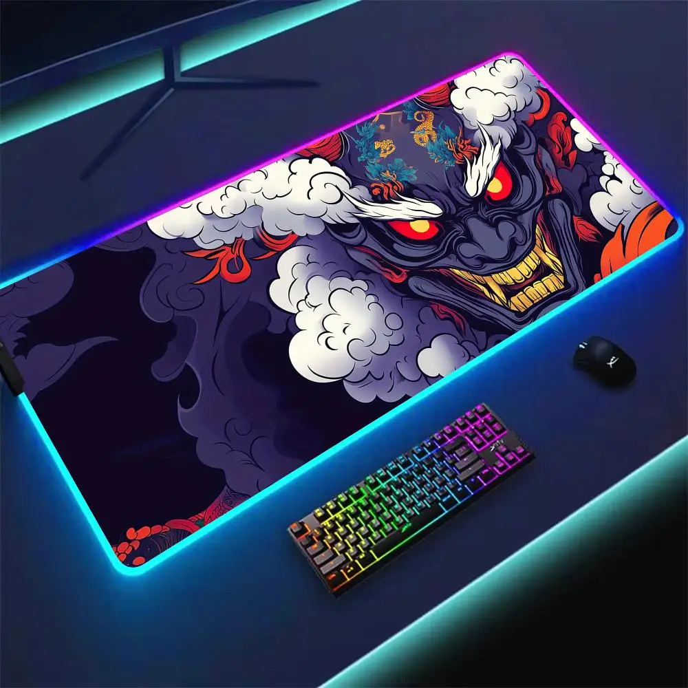 

RGB Mouse pad Japanese-style ghost theme gaming mat rubber anti-slip Desk Mat LED glow Gaming keypad mousepad pc accessories