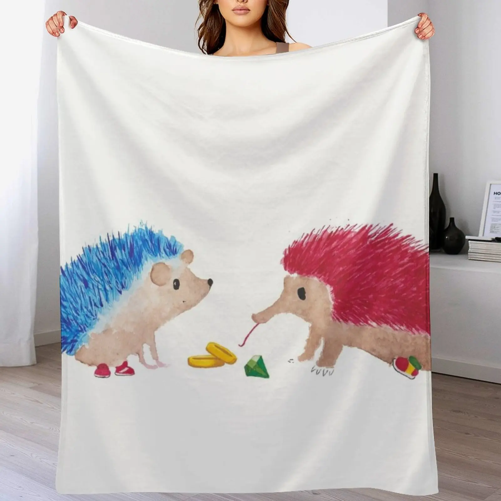 Sonic and Knuckles Watercolor Throw Blanket funny gift halloween Luxury St Blankets