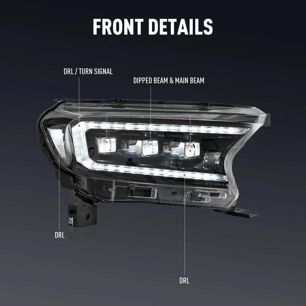 Conjunto de farol de carro led para ford ranger 2015-2022 estilo de carro lâmpada de cabeça luz de ajuste dinâmica drl plug and play faróis