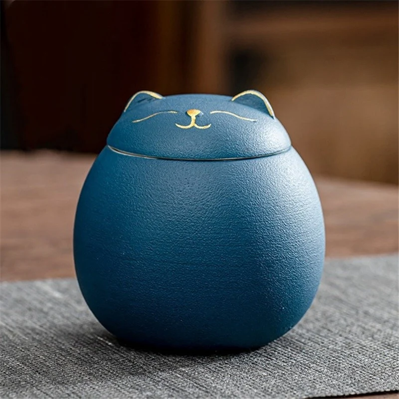 Ceramic Airtight Jar Tea Storage Jar Cat Shape Storage Jars Porcelain Jar For Tea Spices Pot Coffee Nuts Storage