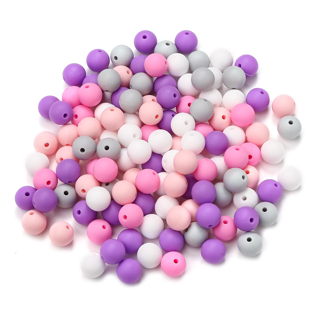 50Pcs Round Baby Teether Silicone Bead Set Pacifier Clip Chain Loose Bead for Diy Jewelry Making Necklace Teether toy Food Grade