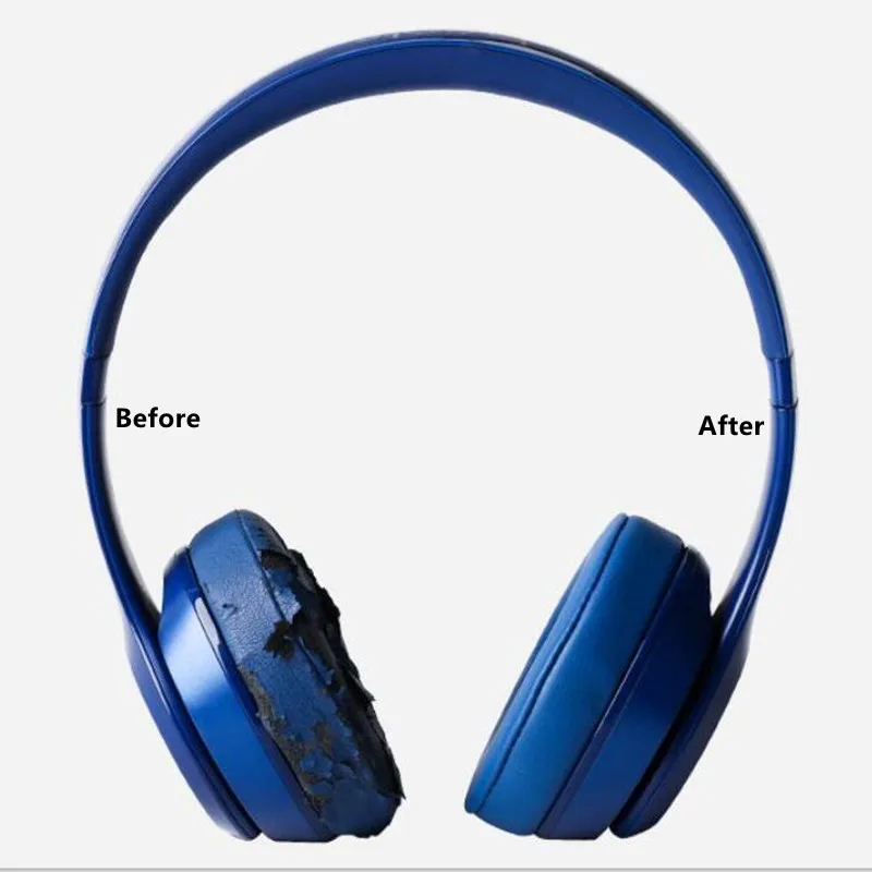 2 almofadas de orelha de couro da proteína dos pces, almofadas de substituição das tampas da orelha para as batidas solo 2 & solo 3 sem fio earpads earmuffs