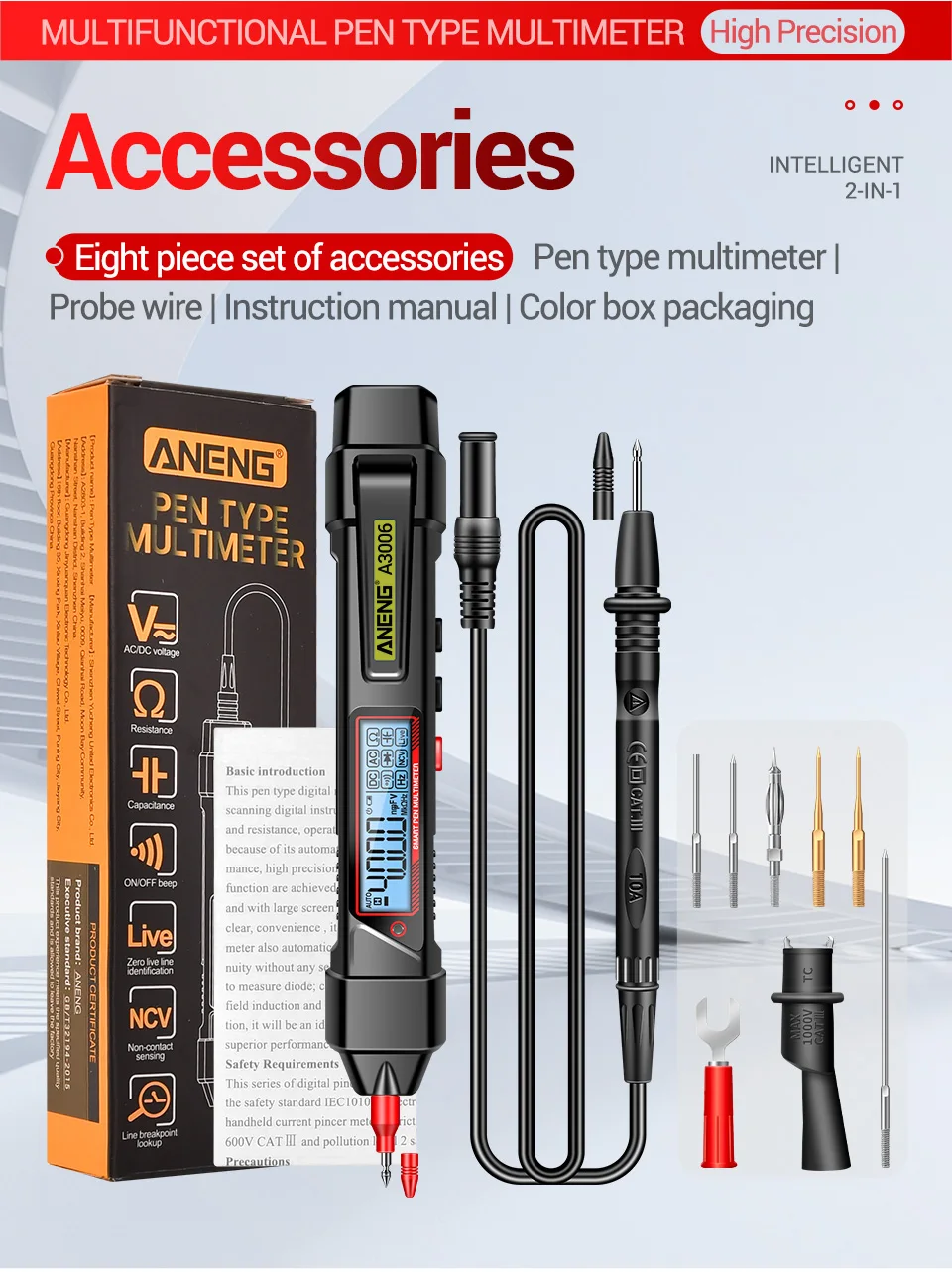 ANENG A3006 Multimeter Testpen AC/DC Spannung Kapazität Widerstand 4000 Zähler Multimeter NCV Induktiver Strom DIY Tester – Detail 12