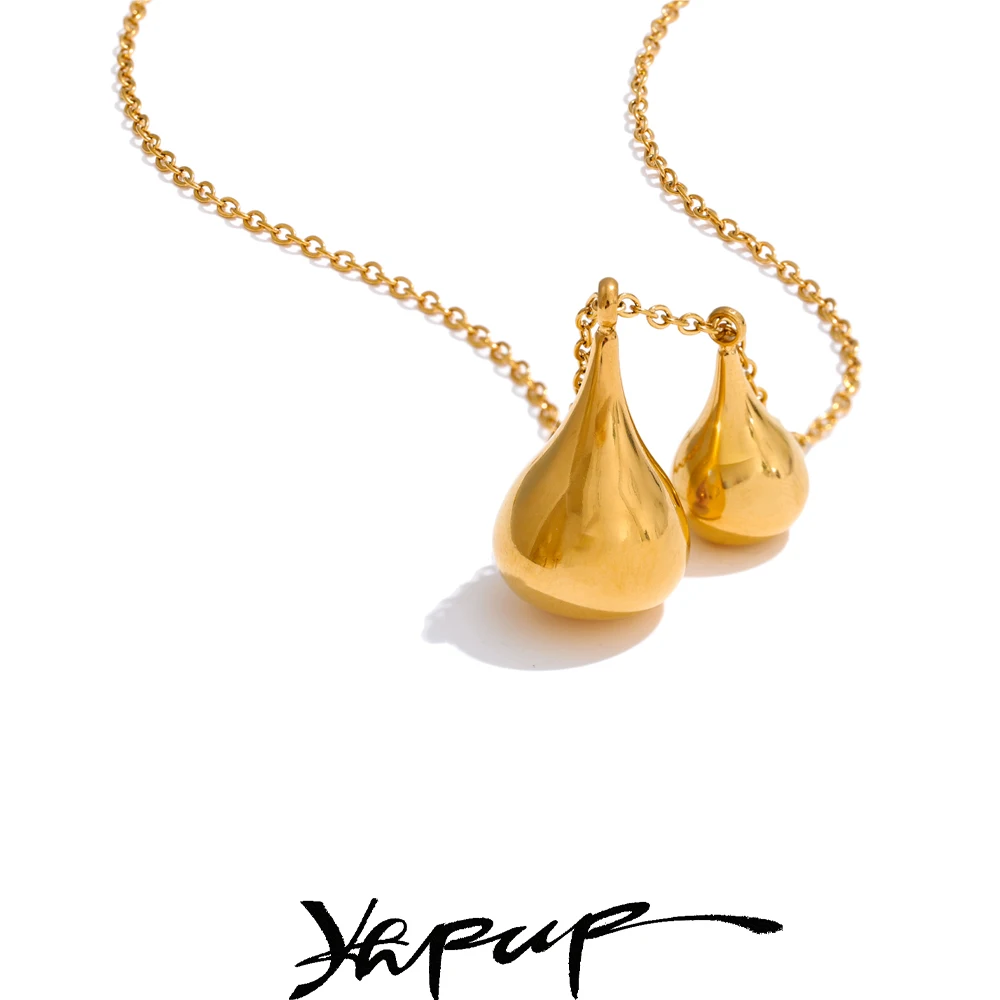 Yhpup métal fait à la main en acier inoxydable poli goutte d'eau pendentif en forme de larme collier antirouille tendance attrayant collier bijoux