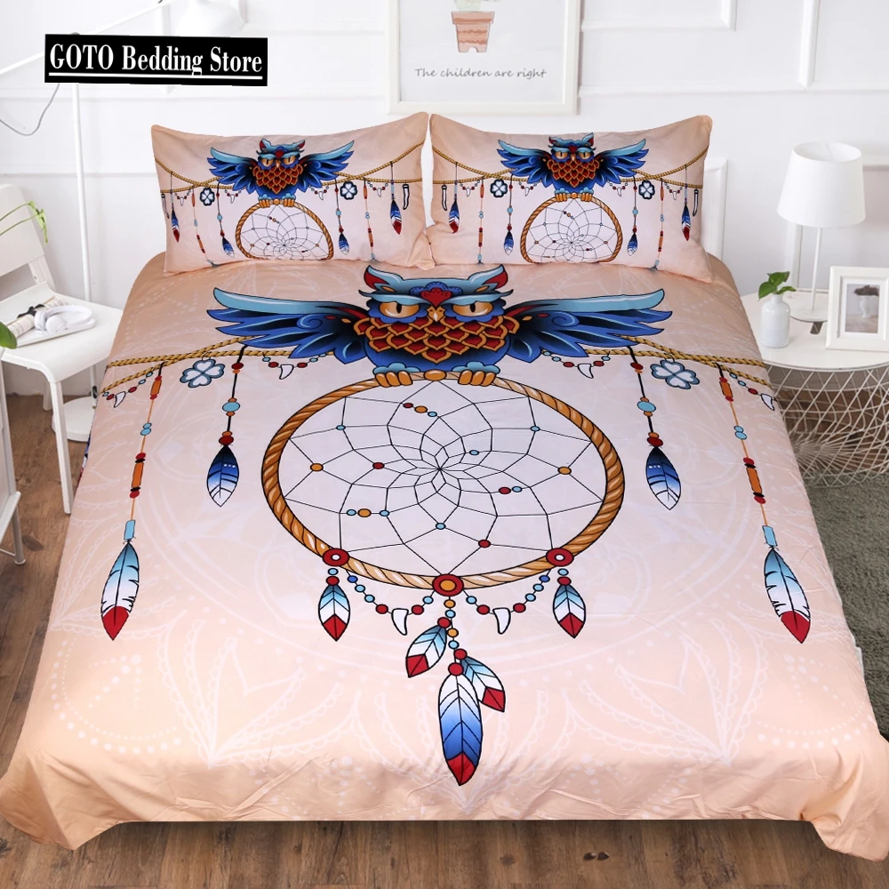 

High-quality Soft Owl Beding Set Feather Dream Catcher Bedding Full Queen King Size Comforter Set Luxury Bedclothes Colorfast