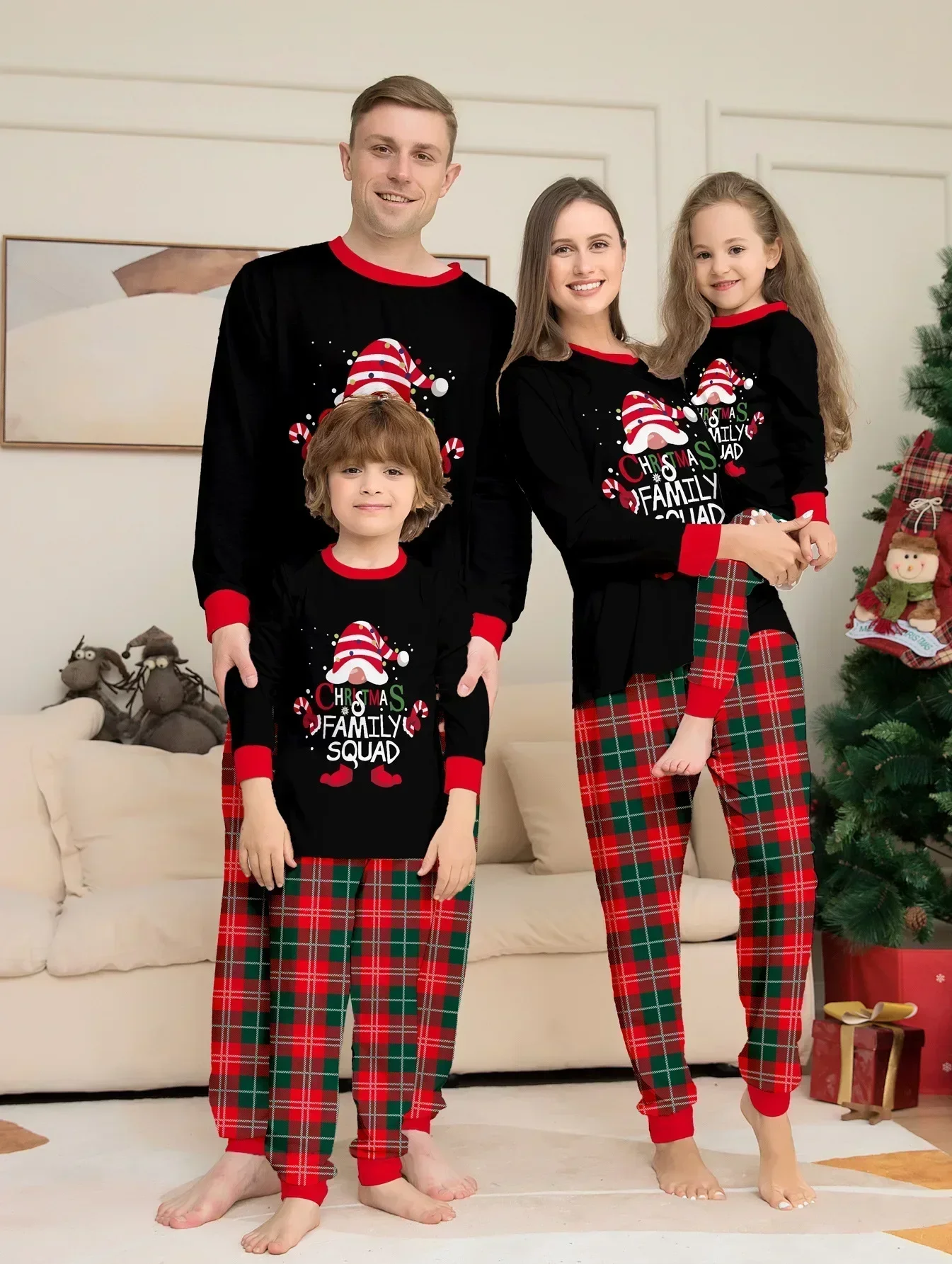 Christmas Family Matching Outfits Pajamas, Letter Plaid Mom Dad Kids Clothing Set Soft Cute Pyjamas Xmas Gift Holiday Wear Pjs