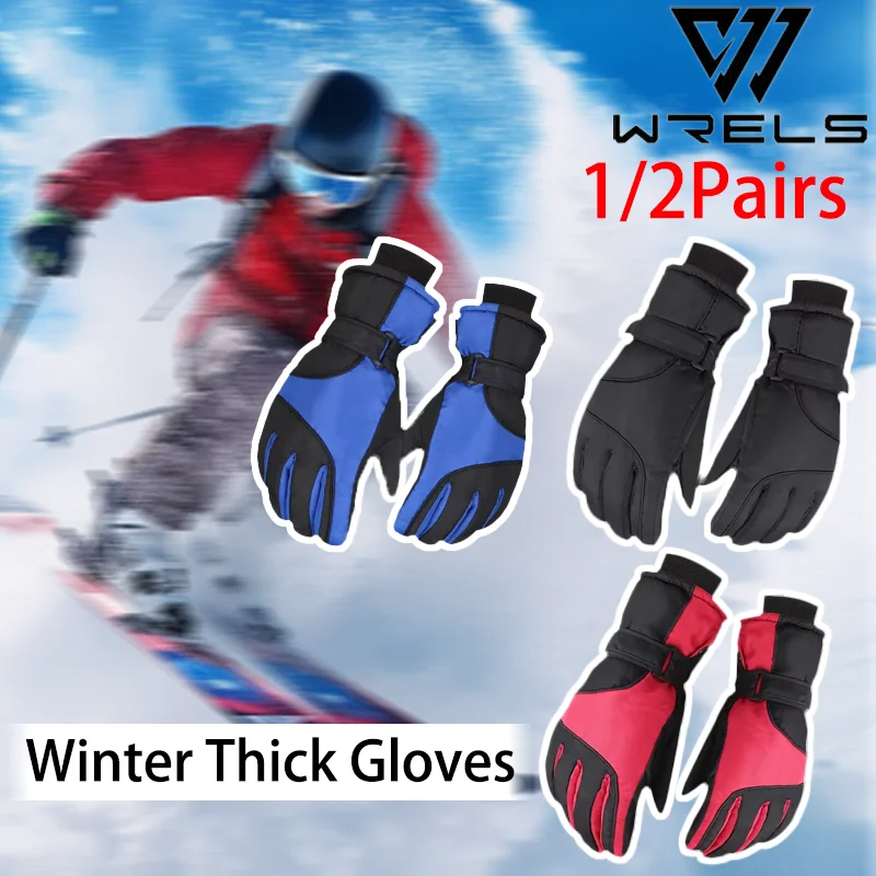 1/2 Pairs Thick Gloves Non-Slip Windproof Outdoor Sports Gloves Winter Long-Sleeve Cold Proof Riding Motorcycle Snowboard Gloves
