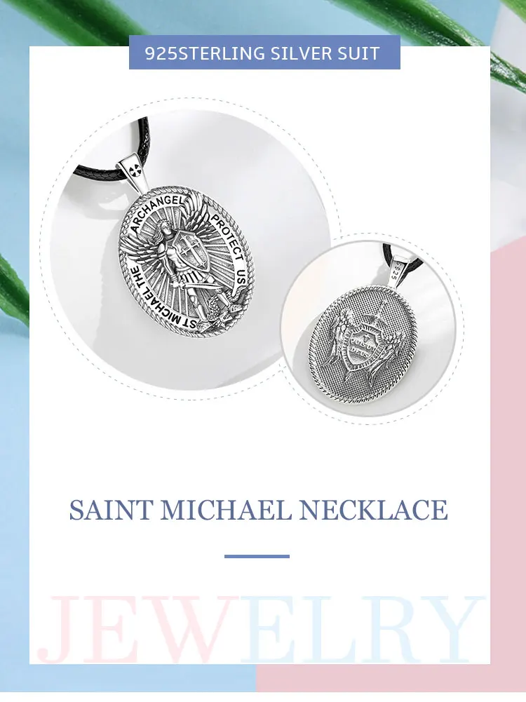 Eudora Halskette aus 925er-Sterlingsilber, Heilige Michael, Krieger, Schild, Kreuz, Amulett, Anhänger, christlicher Schmuck, Männer, Persönlichkeit, Geschenke – Detail 2