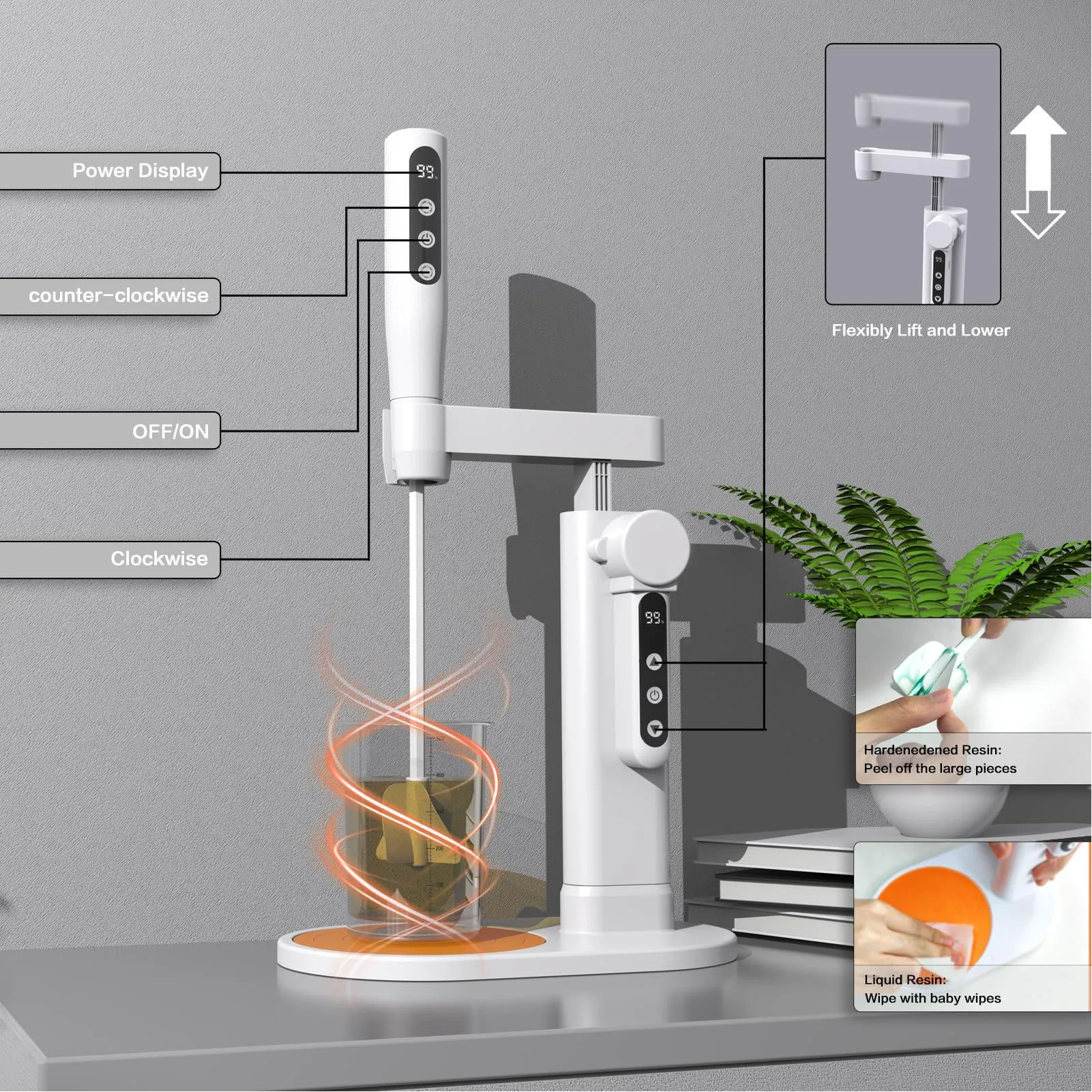 محرك الراتنج الكهربائي خلاط الراتنج الكهربائي مع حامل تقليل الفقاعات طلاء الغراء آلة التحريك 5 سرعات قابلة للتعديل #4
