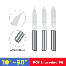 10pcs 10 °~90 ° V-shaped milling cutter 3.175mm (1/8 inch) hard alloy PCB engraving drill bit CNC engraving tool