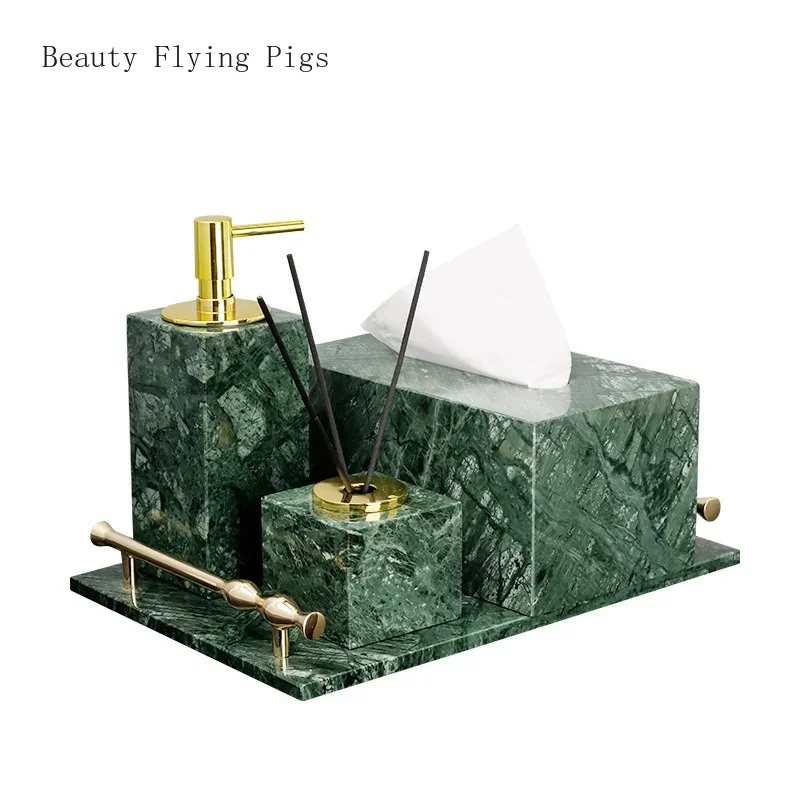 

Naturally Marble European Light Luxury Wash Articles Bathroom Tray Bathroom Accessories Tissue Box Mouthwash Cup Articles